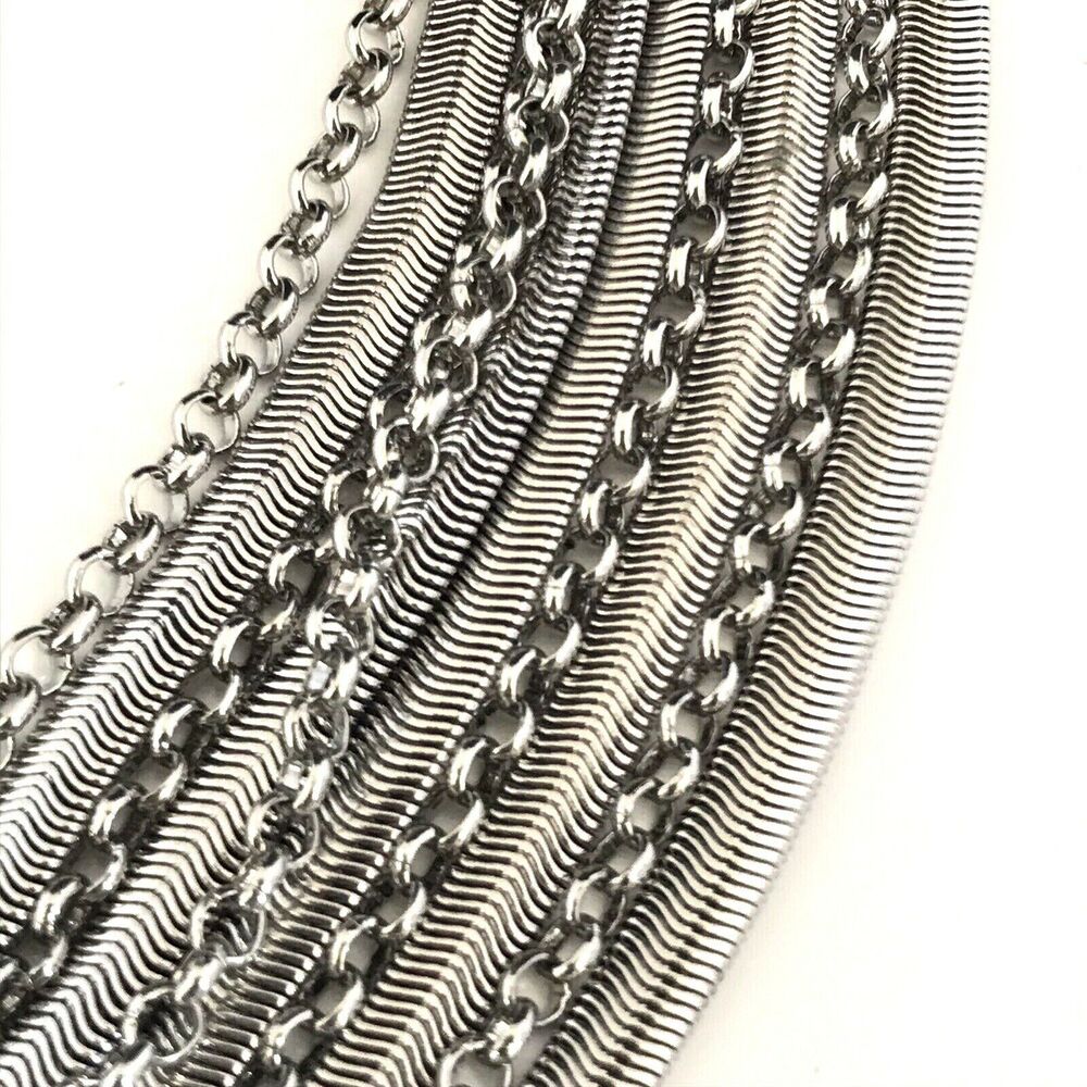 Statement Necklace Silver Tone Multi Chain Premie… - image 2